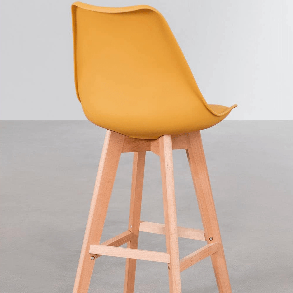 Taburete Alto Cocina con Respaldo, Asiento Blando y Tapizado, Patas Altas Resistentes de Madera de Haya con Reposapiés, Sillas Nórdicas, Ideal para Cocina, Salón, Comedor y Restaurante, 54.5 x 49.5 x 106 cm