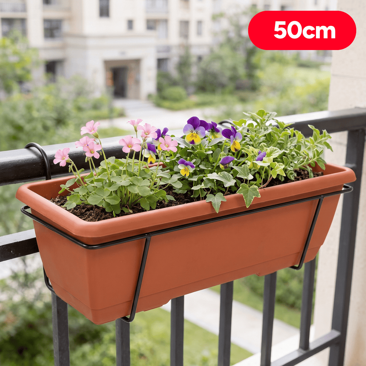 Jardinera Balconera 50 cm, Jardinera Colgante con Barandilla, Fabricada con Materiales de Alta Calidad para Uso Diario, Ideal para Balcón, Valla y Jardín, Perfectas para Plantas de Interior y Exterior, 50 cm