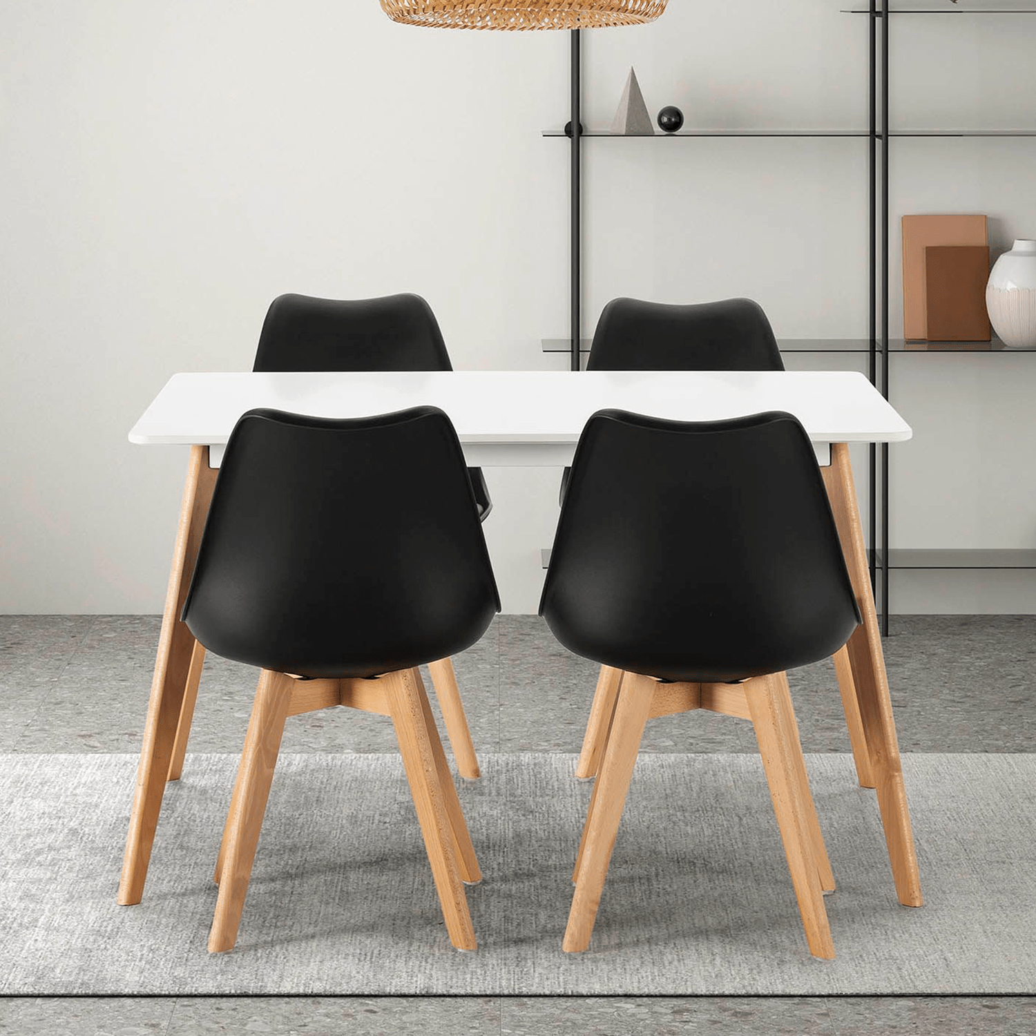 Mesa Comedor para 4-6 Personas, Mesas de Cocina estilo Nórdico, Diseño Resistente, Duradero y Ligero, Ideal para Uso Diario, Tablero MDF Blanco Mate, Patas de Madera de Haya Maciza con Protectores Antirayaduras, Adaptable a Cualquier Espacio