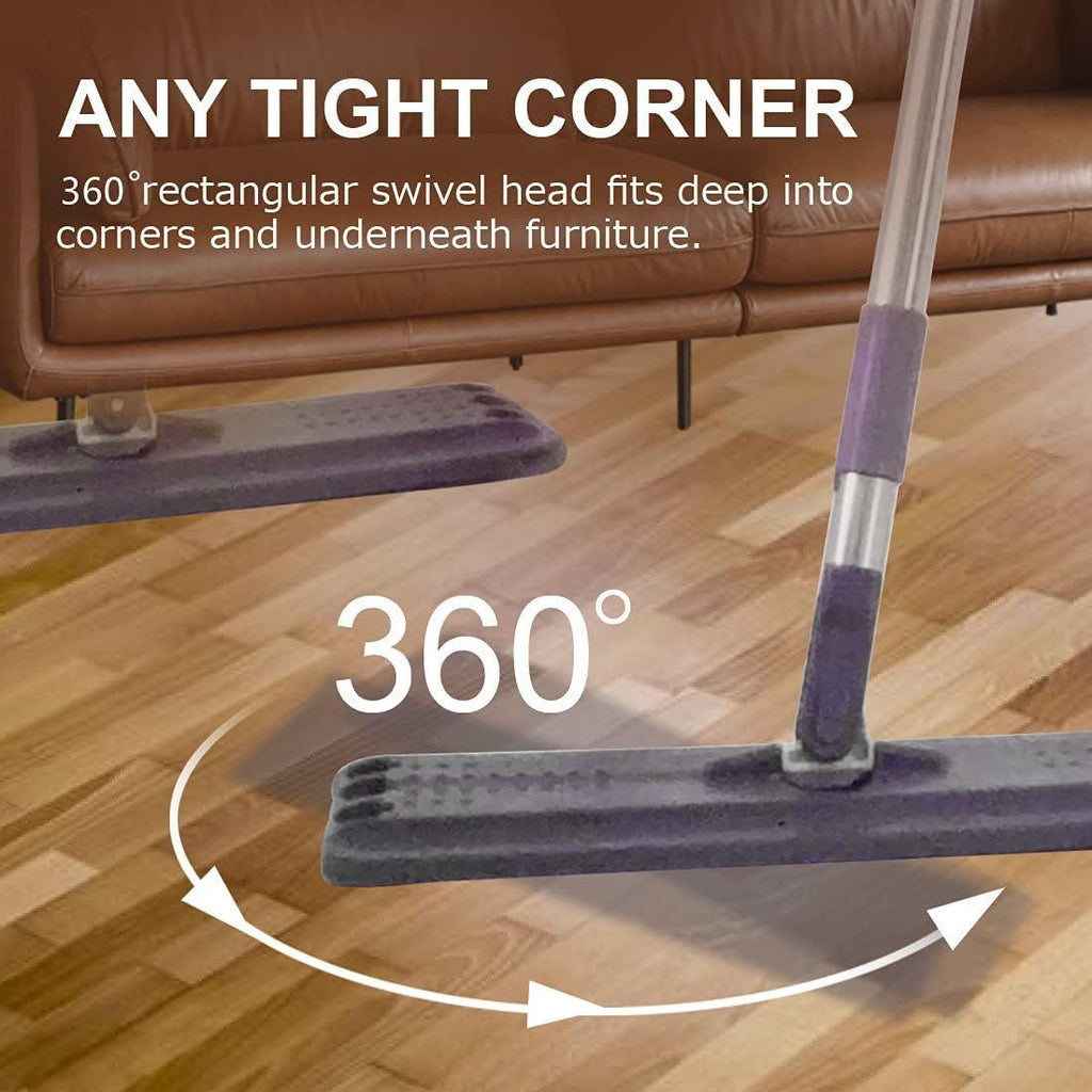 Fregona y Cubo de Limpieza Escurridor con Compartimentos, Cabezal Plano y Flexible Rotación 360. Cubo Escurrefacil. Ideal para Limpiar Suelos, Paredes, Techos, Ventanas, Incluye Recambios Extra