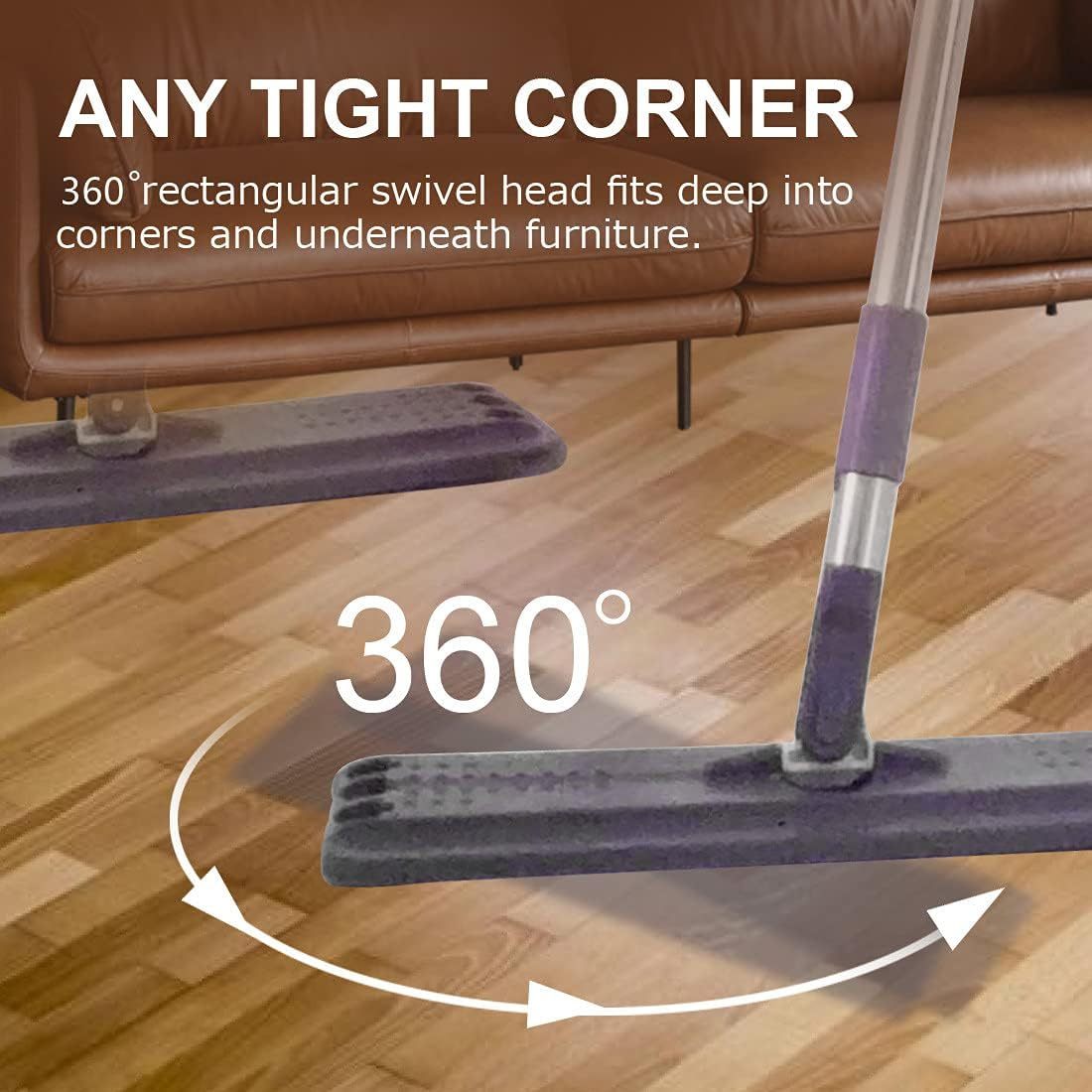 Fregona y Cubo de Limpieza Escurridor con Compartimentos, Cabezal Plano y Flexible Rotación 360. Cubo Escurrefacil. Ideal para Limpiar Suelos, Paredes, Techos, Ventanas, Incluye Recambios Extra