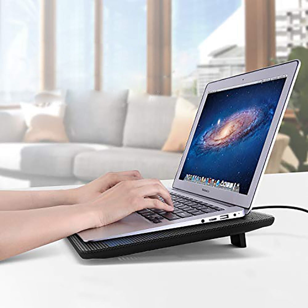 Soporte Portátil con Ventiladores Silenciosos de 14 cm Ideal para Refrigerar la base de tu Portátil y Optimizar su Funcionamiento, Velocidad 1200 + 10% RPM, Altura Ajustable, Conexión USB 2.0, 35 x 26 x 2,5 cm