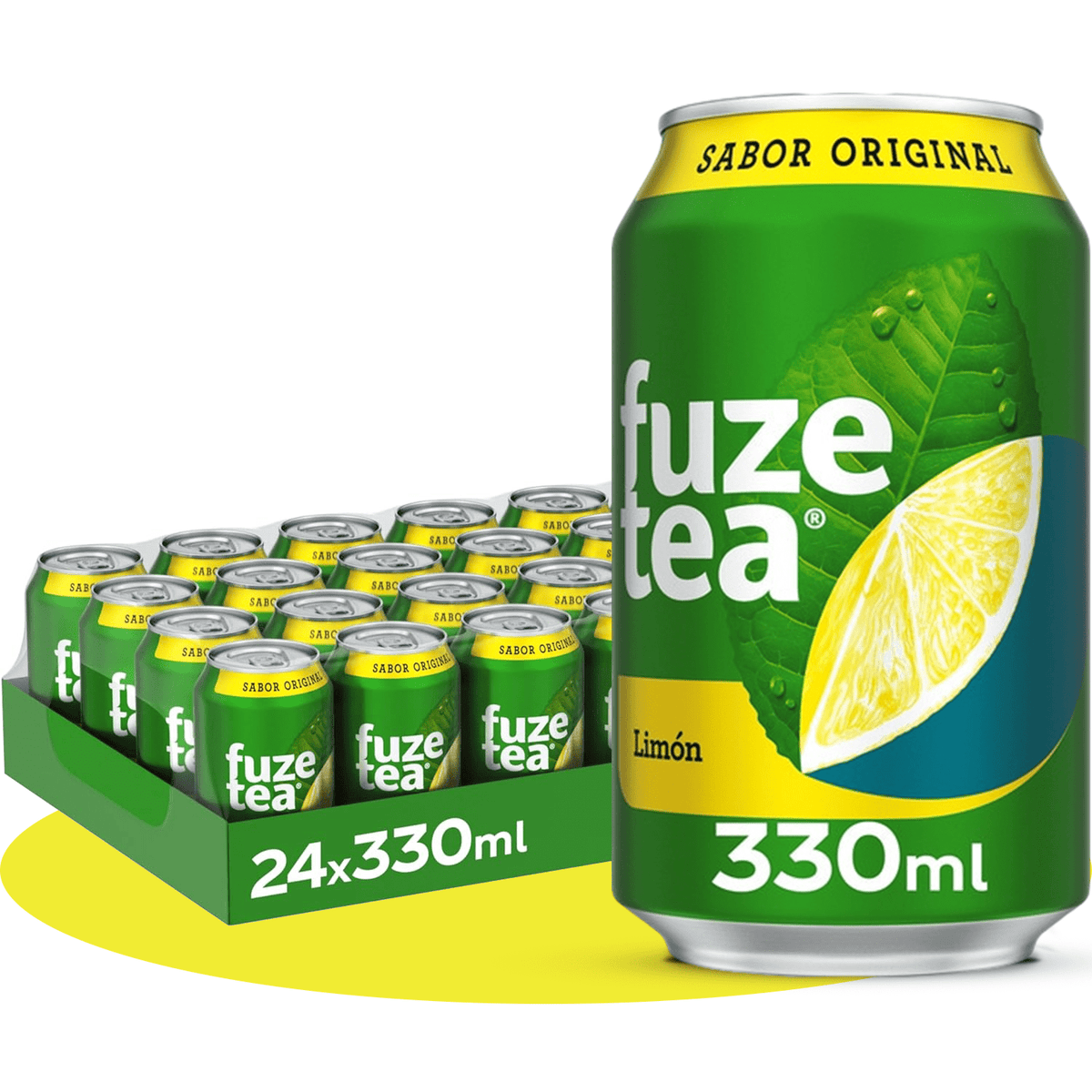 Fuze Tea Té Negro Limón, Refresco de Extracto de Té Negro con Limón, Ideal para Refrescarse, Comidas y Reuniones, Pack de 24 Latas de 330ml
