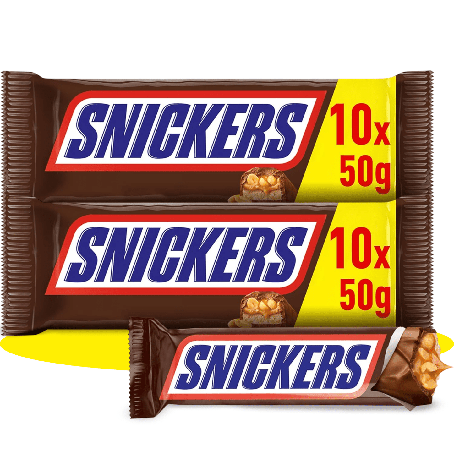 Snickers Barrita de Chocolate con Leche, Crema de Cacahuete, Caramelo y Cacahuetes, 20 Barritas de 50g