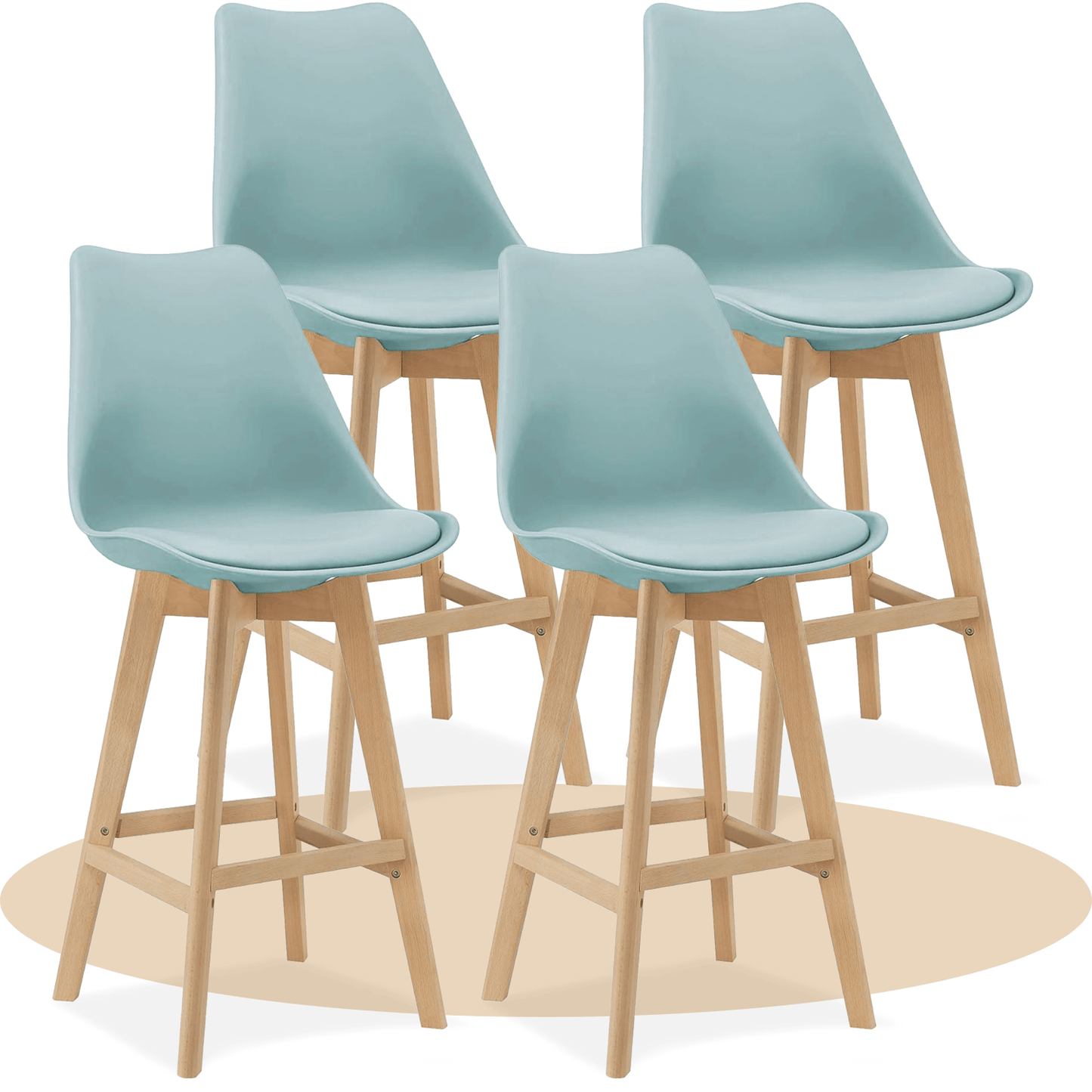 Taburete Alto Cocina con Respaldo, Asiento Blando y Tapizado, Patas Altas Resistentes de Madera de Haya con Reposapiés, Sillas Nórdicas, Ideal para Cocina, Salón, Comedor y Restaurante, 54.5 x 49.5 x 106 cm