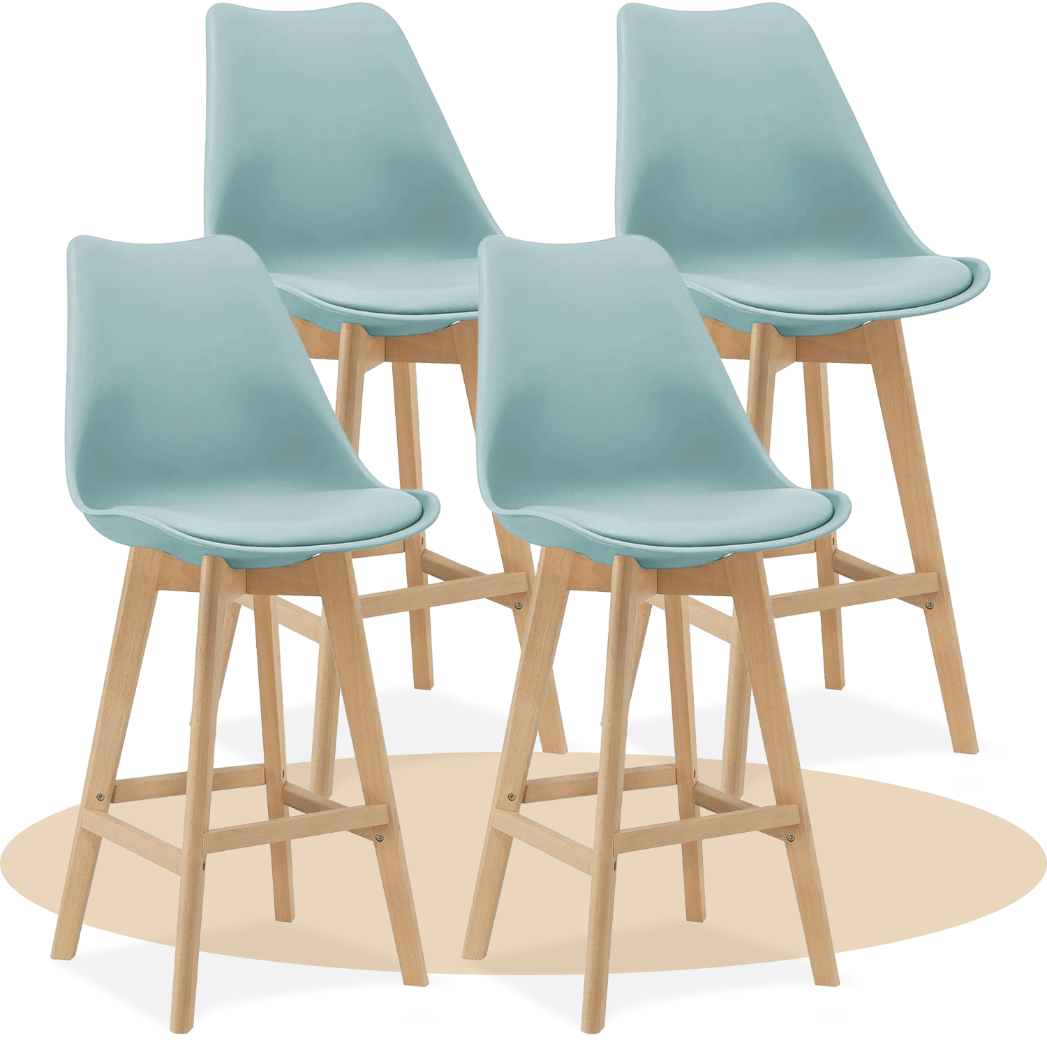 Taburete Alto Cocina con Respaldo, Asiento Blando y Tapizado, Patas Altas Resistentes de Madera de Haya con Reposapiés, Sillas Nórdicas, Ideal para Cocina, Salón, Comedor y Restaurante, 54.5 x 49.5 x 106 cm