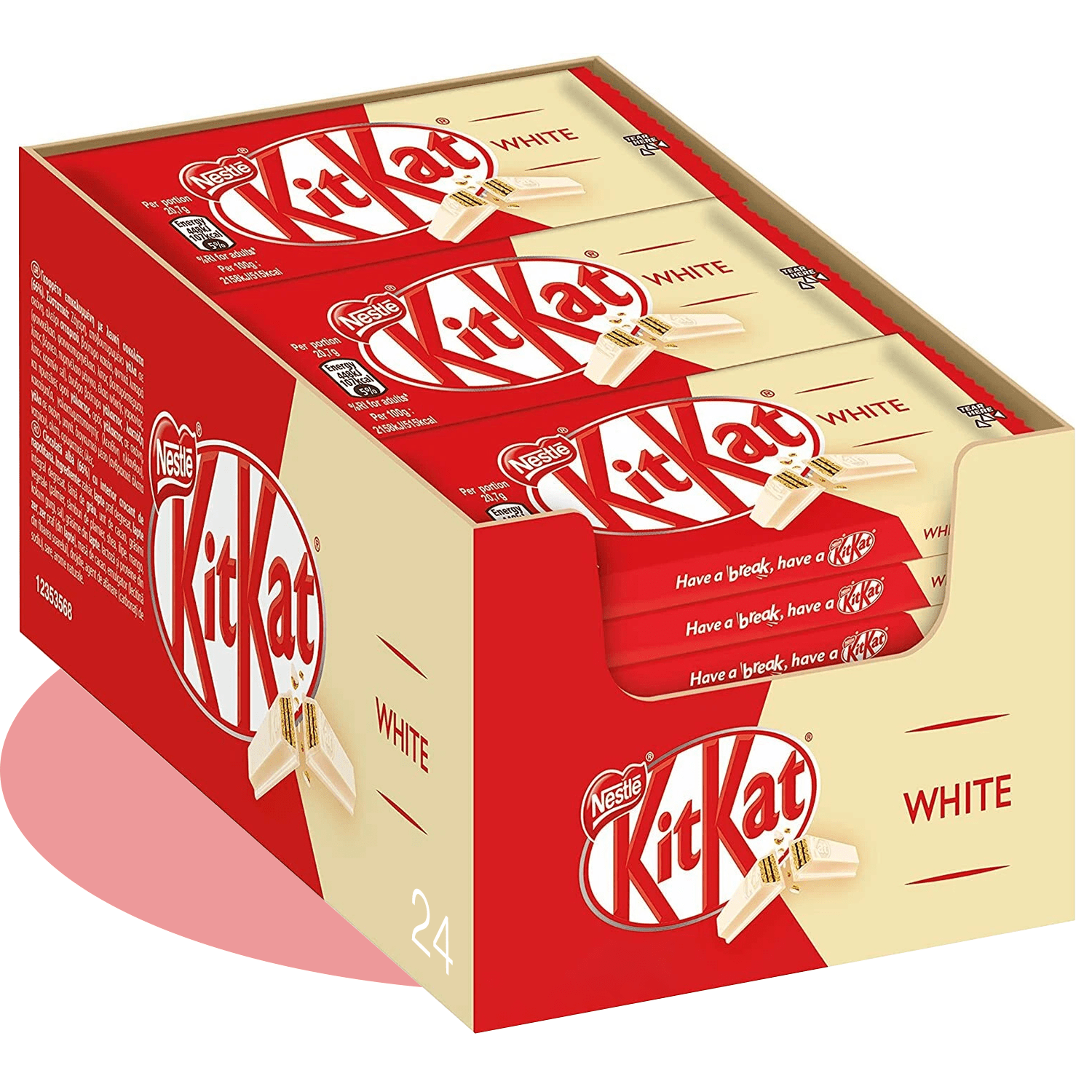 Nestlé KITKAT Barritas de Chocolate Blanco, Snack de Chocolate, Pack Ahorro de 24 Barras de 41,5g