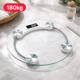 Bascula de Baño de Cristal, 180Kg de Resistencia, Dígitos LCD, Sensor de Alta Precisión, Cristal Resistente de 8mm, Reajuste y Apagado Automático, Indicador de Poca Batería y Exceso de Carga, 34cm