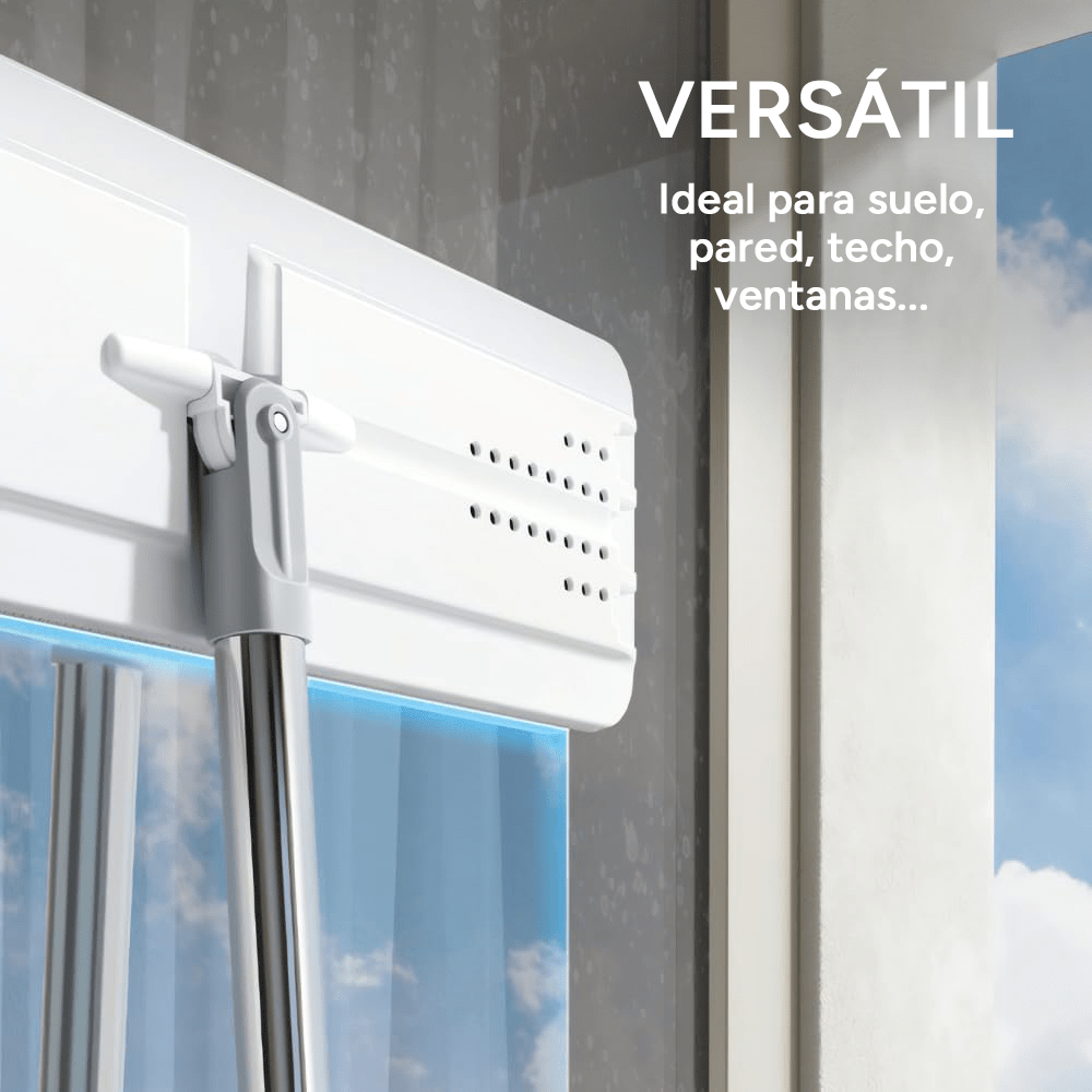 Fregona y Cubo de Limpieza Escurridor con Compartimentos, Cabezal Plano y Flexible Rotación 360. Cubo Escurrefacil. Ideal para Limpiar Suelos, Paredes, Techos, Ventanas, Incluye Recambios Extra