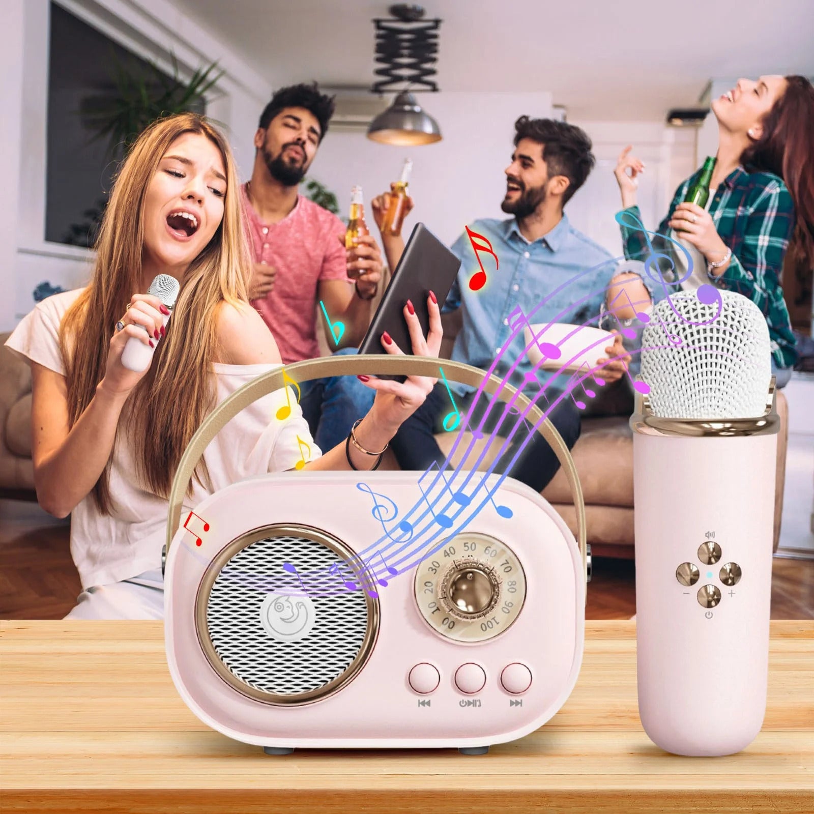 Mini Karaoke Portatil, Altavoz con Micrófono Inalámbrico para Cantar, Efectos de Voz, Ideal para Fiestas