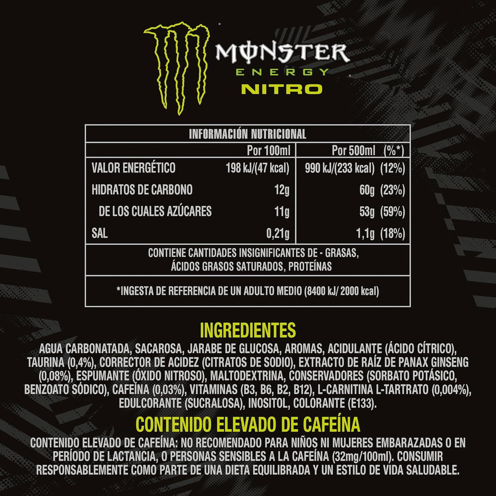 MONSTER ENERGY Bebida Energética, Refresco Energético, Pack 12/24 Latas de 500ml