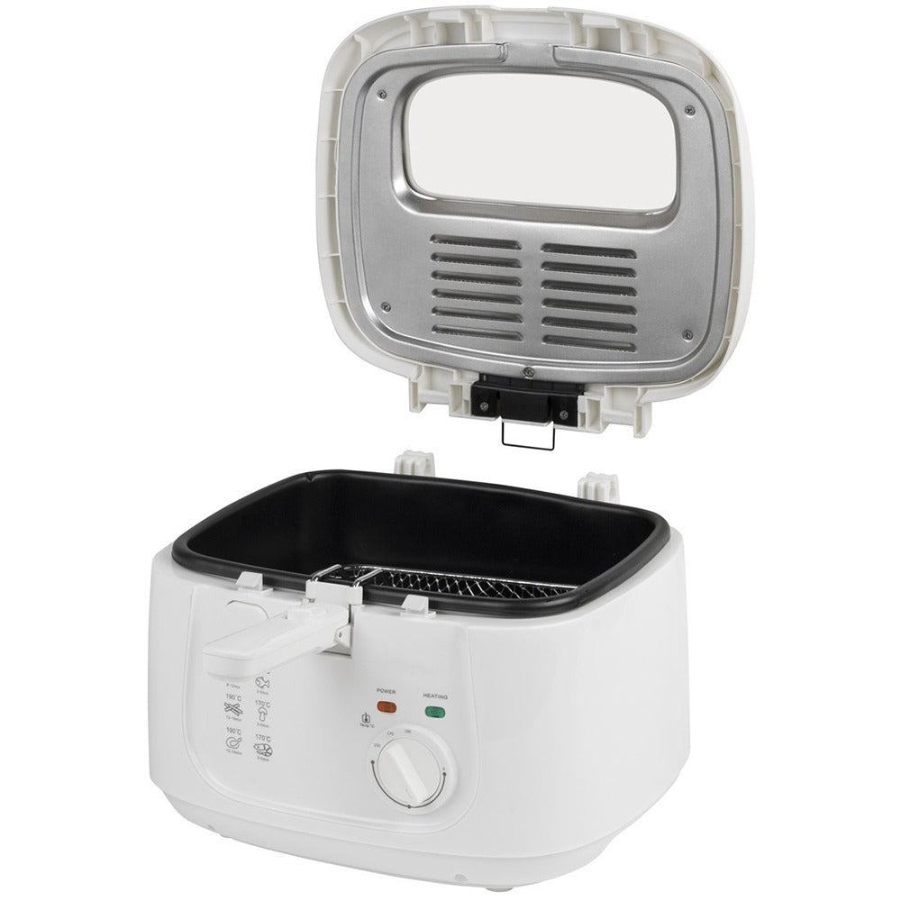 Freidora de Aceite, Freidora Eléctrica con 2,5 Litros de Capacidad, Ventana Superior, Termostato Regulable, Cesta con Mango Abatible, Desmontable para facitilar la Limpieza, Selector de Temperatura: 0ºC-190ºC, Tamaño Compacto, 1,800 W