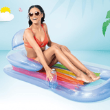 Colchoneta Inflable Piscina, Hamaca de Agua Flotante con Respaldo y Porta Bebidas, Hecha de Vinilo Ultra Resistente, Con 2 Cámaras de Aire para Mayor Seguridad, Incluye Parche para Reparar Pequeños Poros o Pinchazos, 100kg Peso Máximo, Color Aleatorio