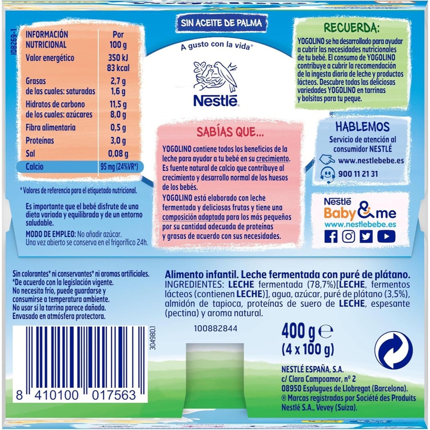 NESTLÉ Yogolino Plátano, Yogur Infantil a partir de los 8 Meses, Sin Gluten, 4 Tarrinas de 100g por Paquete