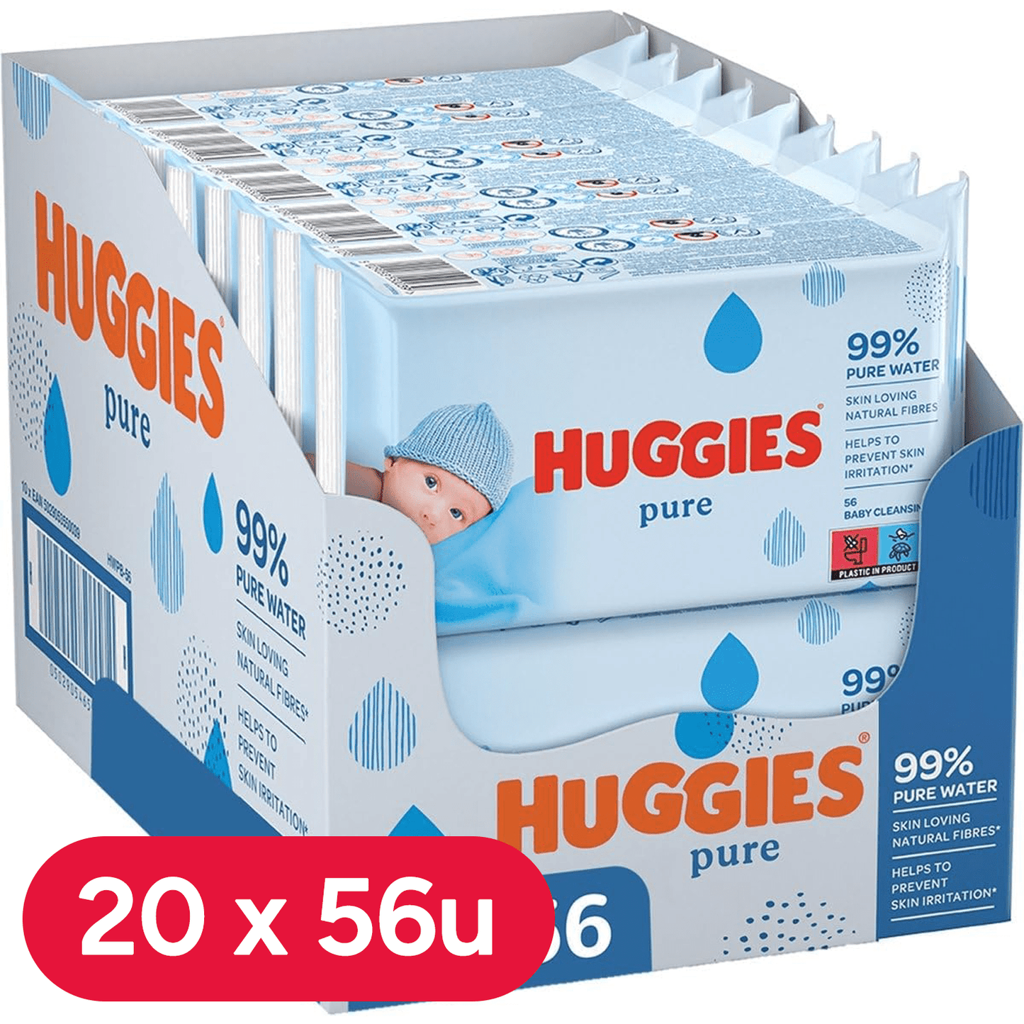 Huggies Pure Toallitas Bebé, Toallitas Húmedas, 99% Agua Pura, Textura Única, Algodonosa y Suave con la Piel, Limpieza Delicada de la Piel