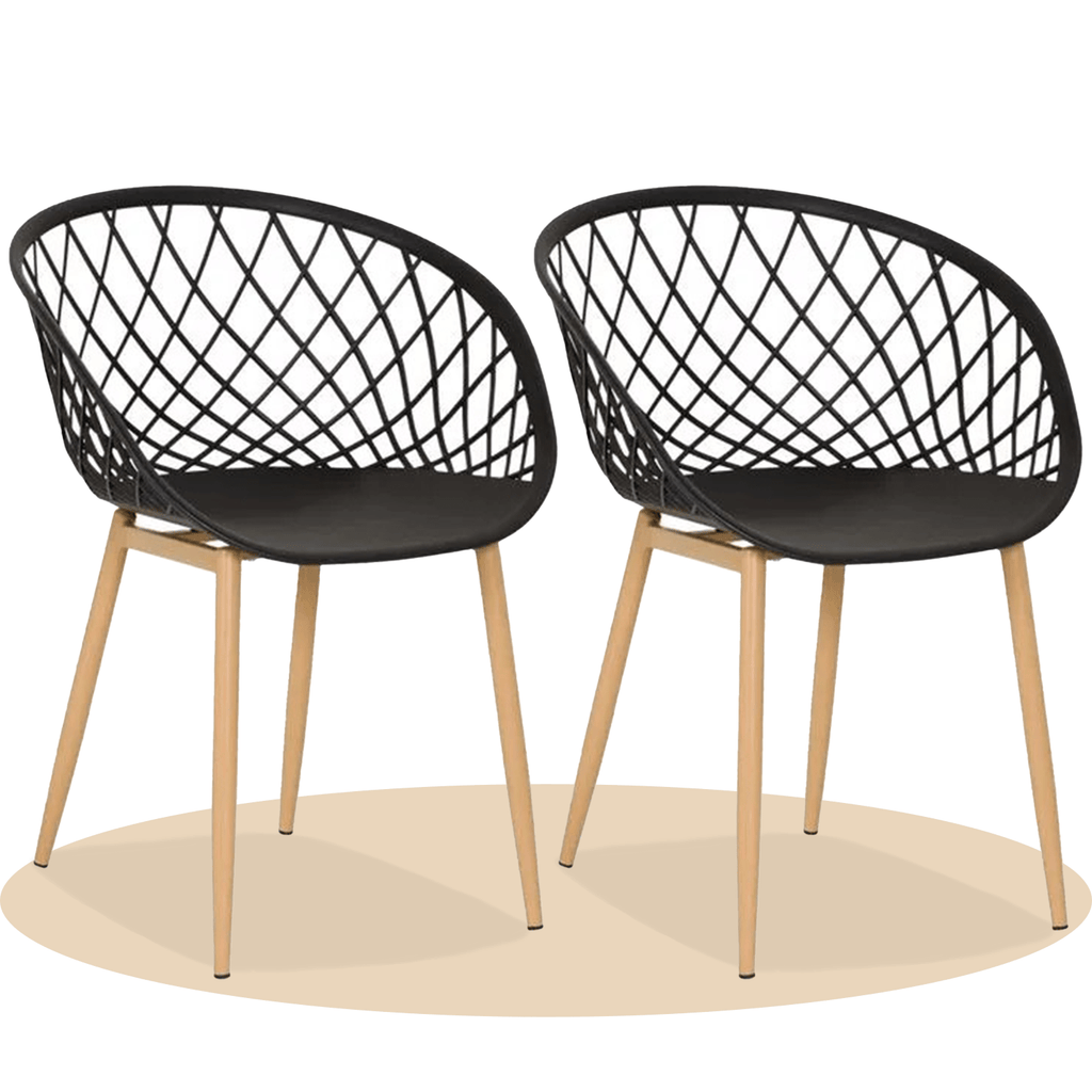 Sillas para Comedor, Sillas para Cocina con Asiento de Polipropileno Ultra Resistente con Diseño tipo Rejilla, Estructura y Patas Metálicas de Color Caqui, 56 x 56 x 80 cm, Negro