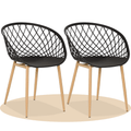 Sillas para Comedor, Sillas para Cocina con Asiento de Polipropileno Ultra Resistente con Diseño tipo Rejilla, Estructura y Patas Metálicas de Color Caqui, 56 x 56 x 80 cm, Negro