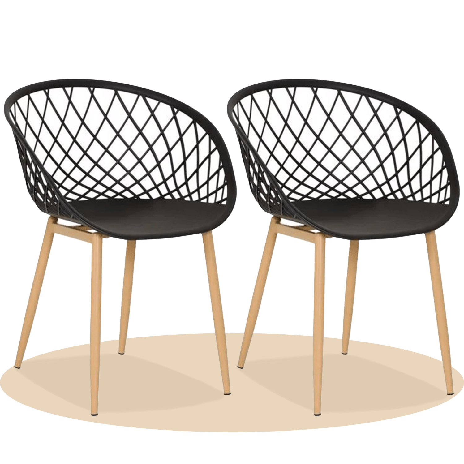 Sillas para Comedor, Sillas para Cocina con Asiento de Polipropileno Ultra Resistente con Diseño tipo Rejilla, Estructura y Patas Metálicas de Color Caqui, 56 x 56 x 80 cm, Negro