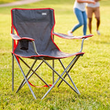 AKTIVE Silla de Camping Plegable para Playa, Pesca y Exteriores con Apoyabrazos y Portavasos Integrado, Capacidad de hasta 110 kg, 45x47x82 cm, Gris Marengo con Rojo