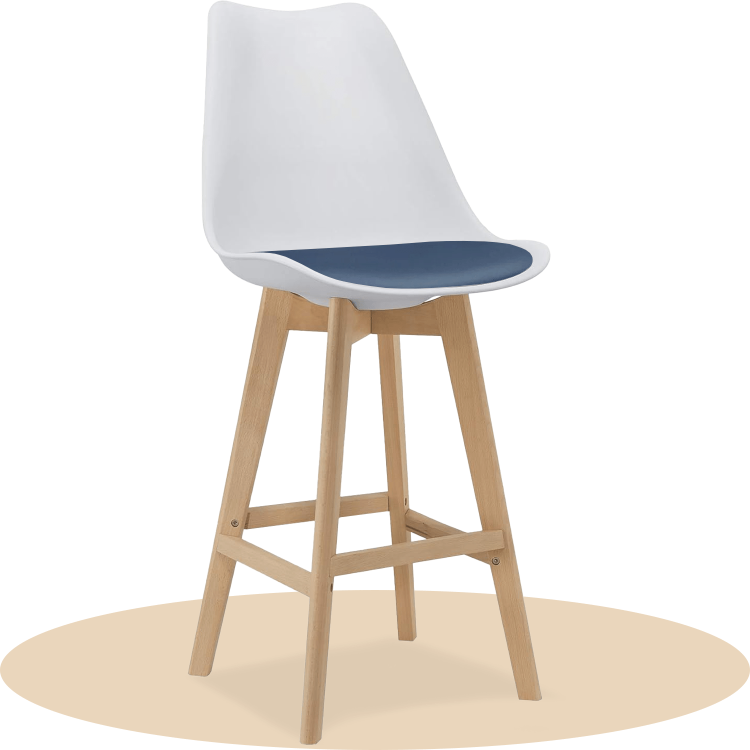 Taburete Alto Cocina con Respaldo, Asiento Blando y Tapizado, Patas Altas Resistentes de Madera de Haya con Reposapiés, Sillas Nórdicas, Ideal para Cocina, Salón, Comedor y Restaurante, 54.5 x 49.5 x 106 cm