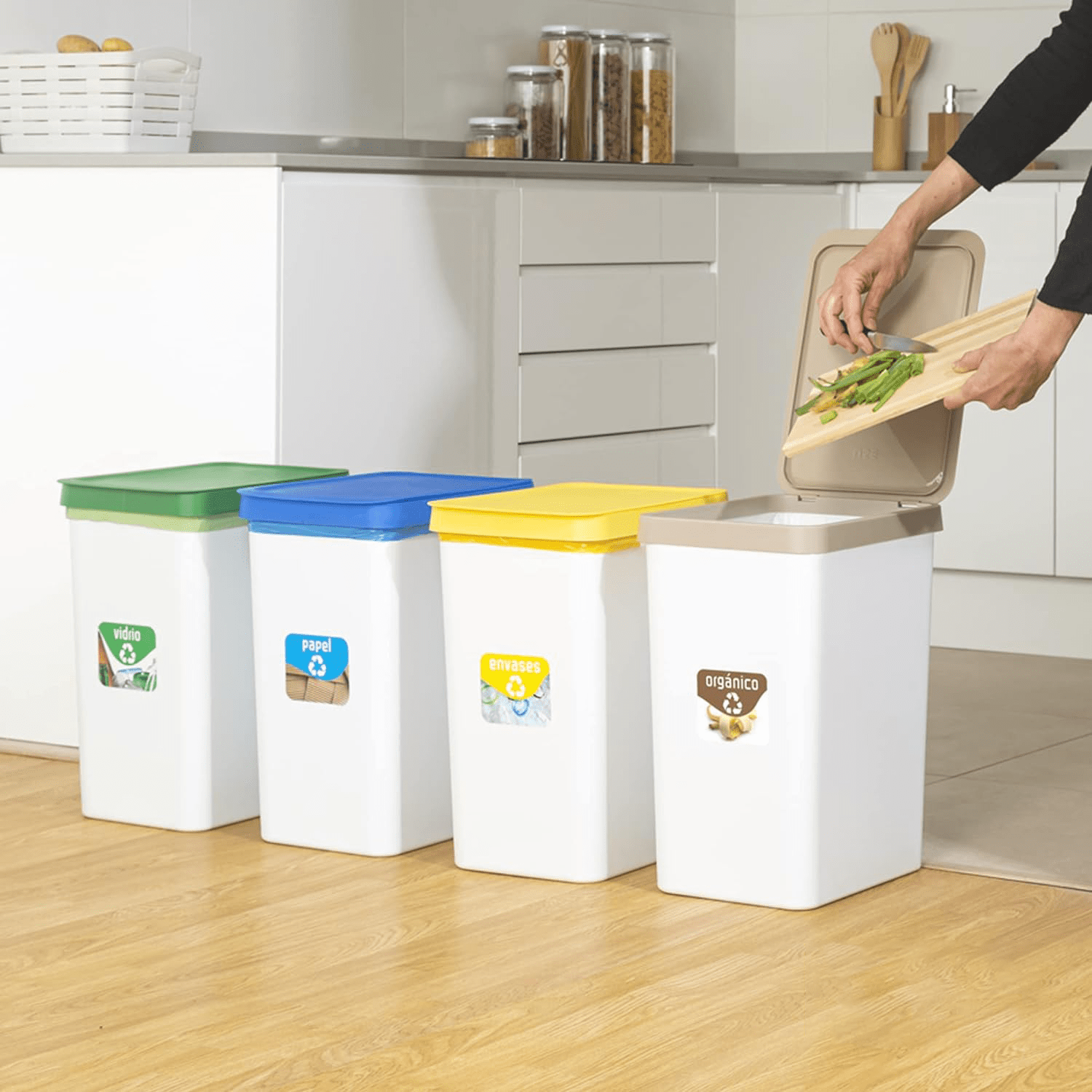 Cubo Basura Cocina de Plástico Resistente, 30L, Cubos de Basura Reciclaje