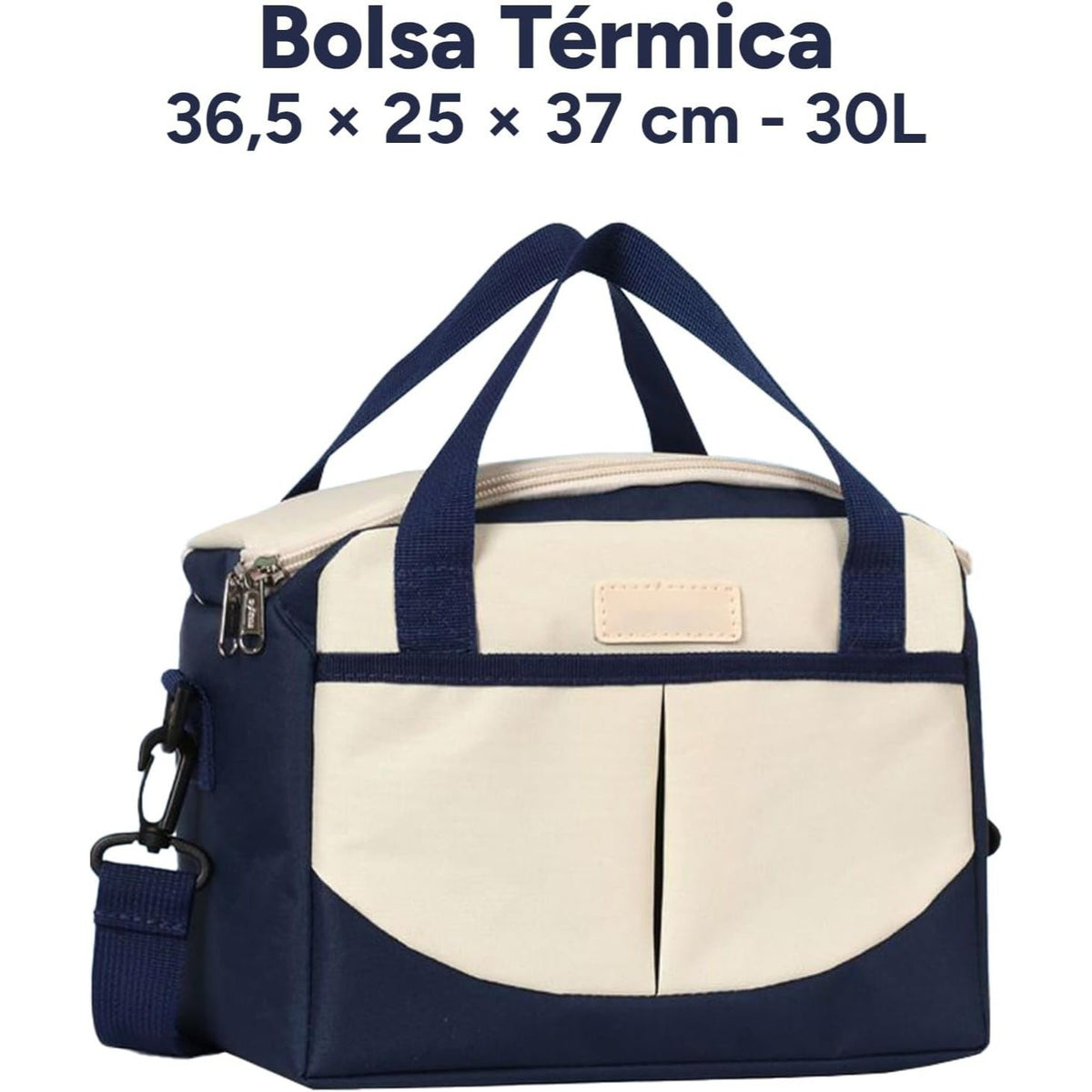 Bolsa Térmica Comida de 30L de Capacidad, Bolsa Aislamiento Isotérmico Hermética, Resistente y Espaciosa, ideal para Picnic, Playa, Camping y Excursión, Azul y Crema
