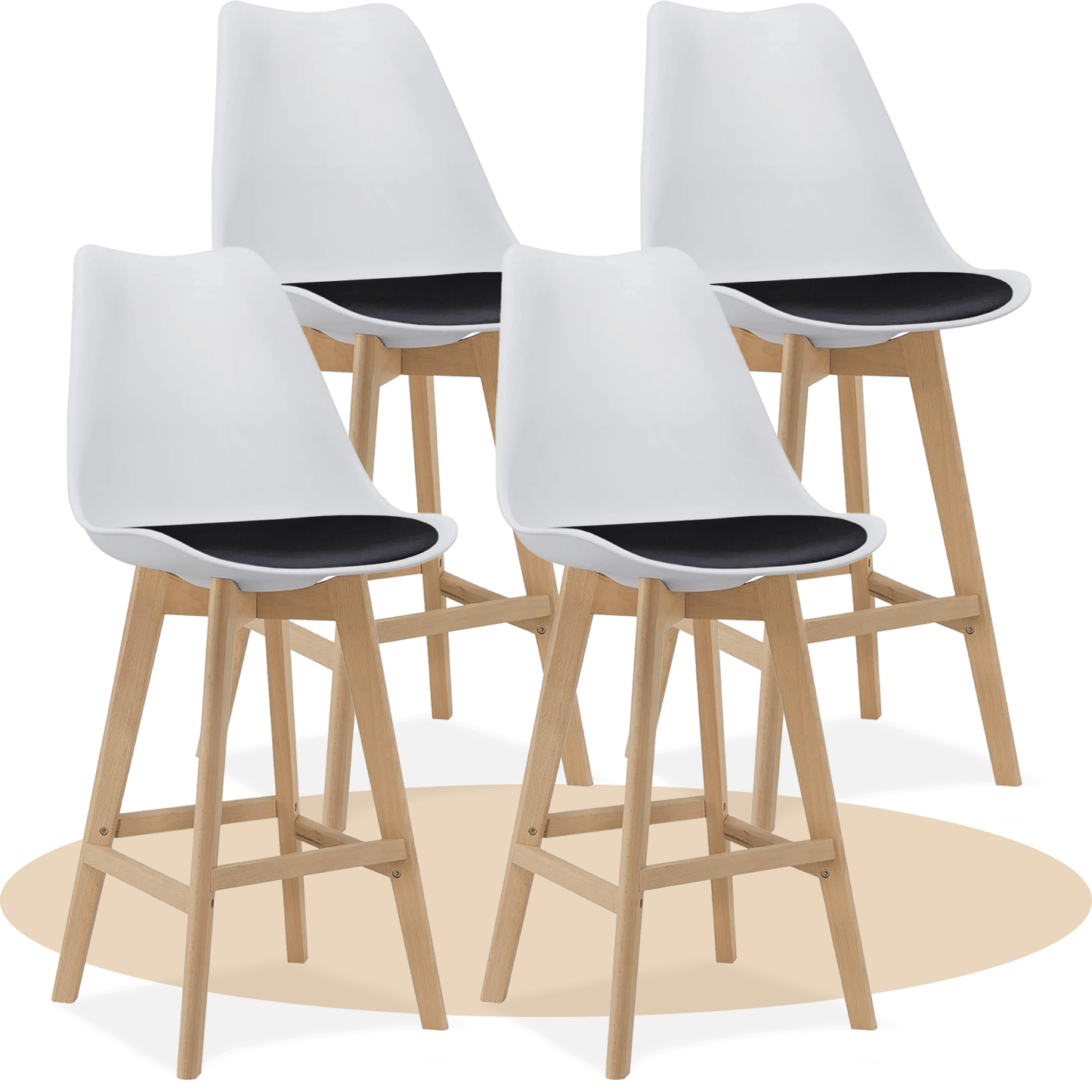 Taburete Alto Cocina con Respaldo, Asiento Blando y Tapizado, Patas Altas Resistentes de Madera de Haya con Reposapiés, Sillas Nórdicas, Ideal para Cocina, Salón, Comedor y Restaurante, 54.5 x 49.5 x 106 cm