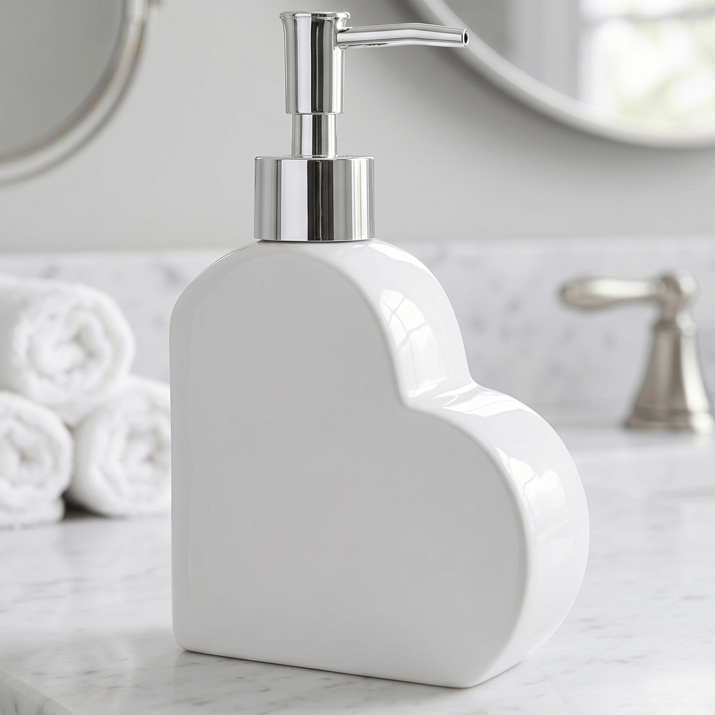 Dispensador Jabón Baño en Forma Corazón, Hecho de Cerámica, Dispensador de Lavado de Manos con Recipiente Rellenable, Ideal para Cocina y Baño, 4.5 x 11 x 17.5cm
