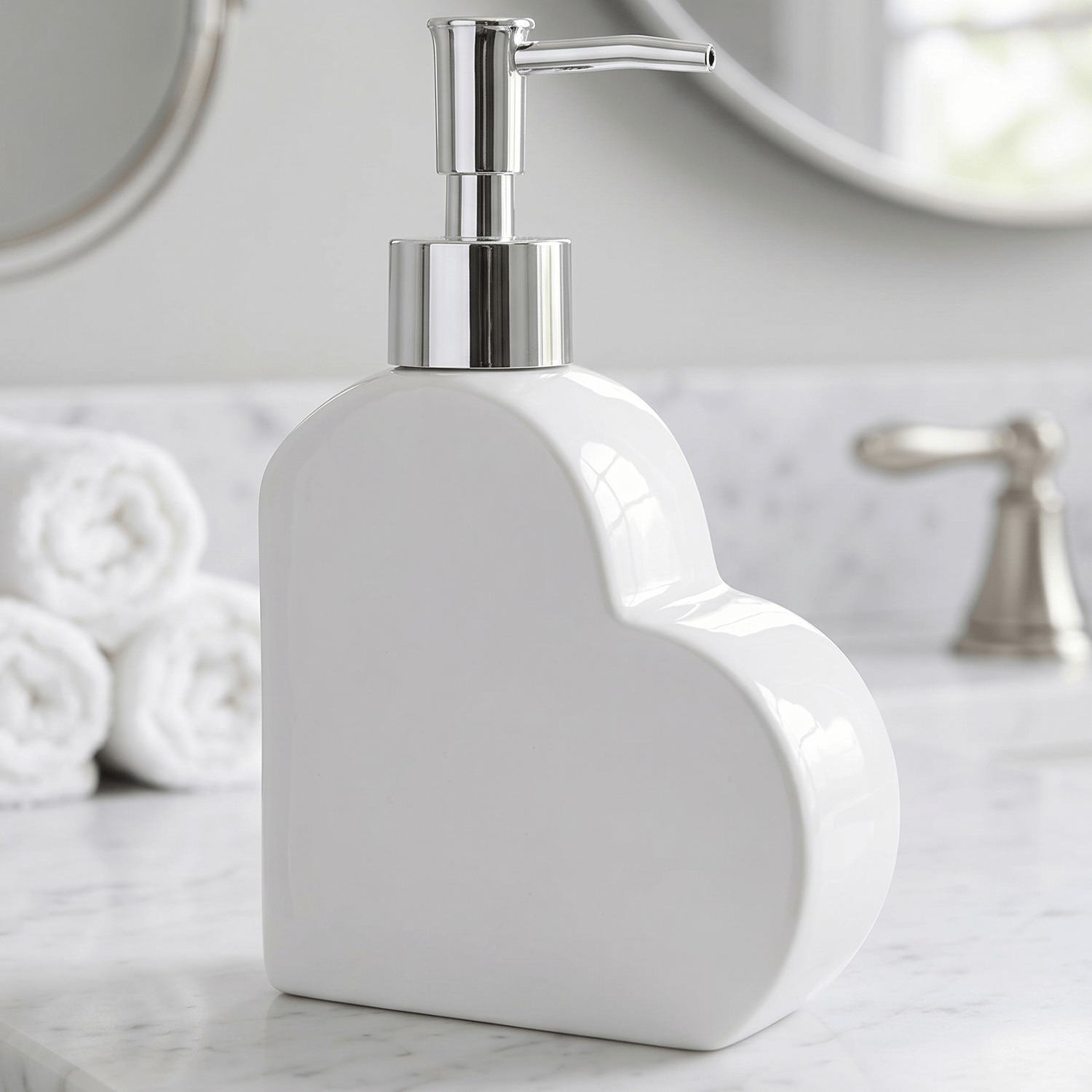 Dispensador Jabón Baño en Forma Corazón, Hecho de Cerámica, Dispensador de Lavado de Manos con Recipiente Rellenable, Ideal para Cocina y Baño, 4.5 x 11 x 17.5cm