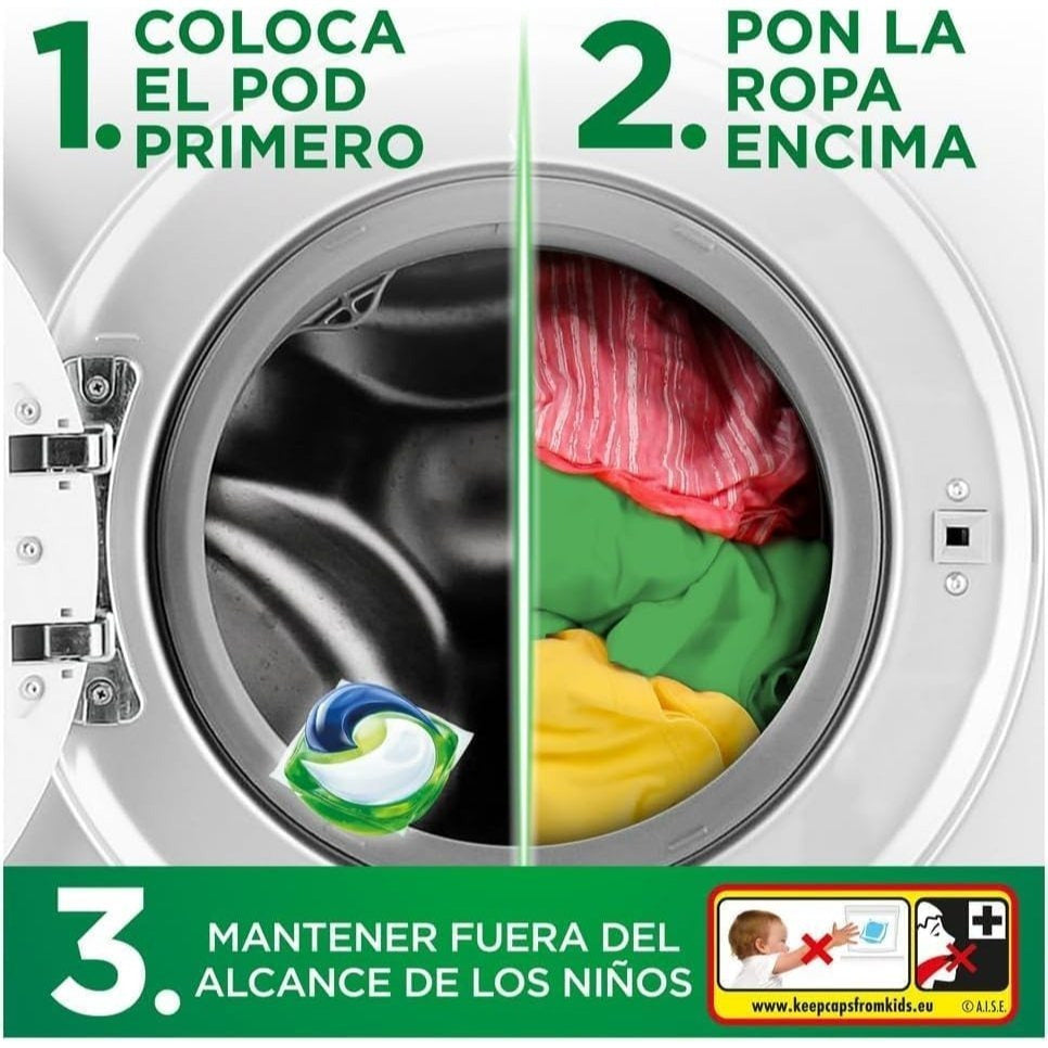 Ariel PODs Todo en 1 Detergente para Lavadora Liquido, Jabon Extra Cuidado del Color, Mas Color y Brillo, Limpieza Profunda, 100 Cápsulas