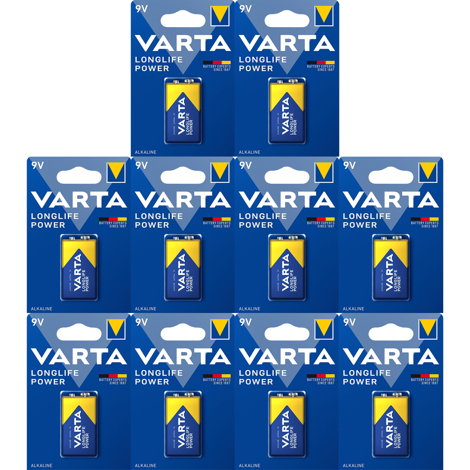 Pilas 9V Alcalinas, Pilas 9v Cuadradas de Alto Rendimiento, VARTA Longlife Power, Ultra Larga Duración, Energía Continua, Ideal para Detectores de Humo, Micrófonos Inalámbricos, Pedales de Guitarra, Multímetros, Electrodomésticos