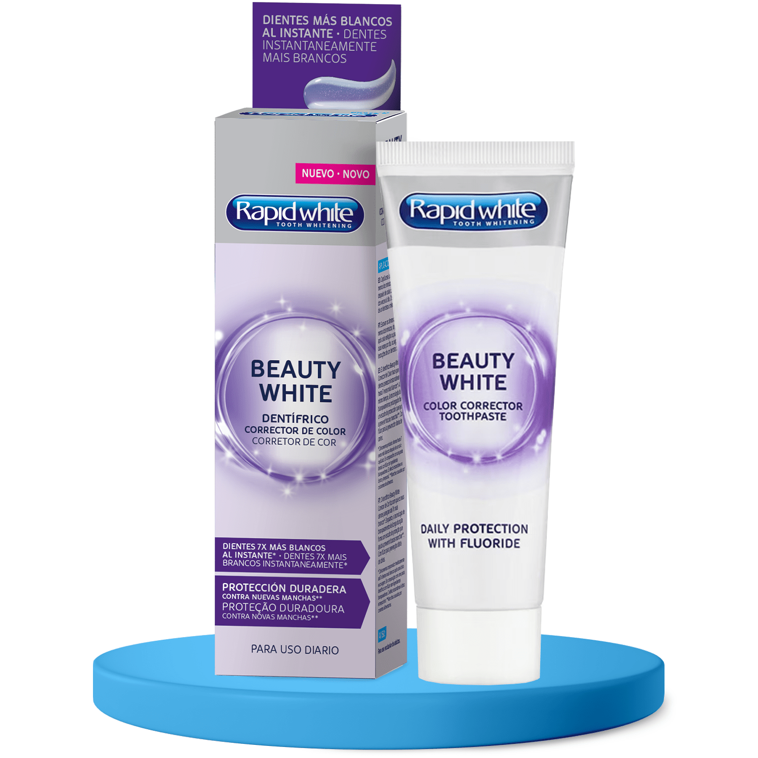 Dentífrico Blanqueador Corrector de Color, Dientes 7 Tonos más Blancos al Instante, Protección Duradera contra Nuevas Manchas, Ideal para Uso Diario, Protege contra el Desgaste y Limpia Eficazmente - Rapid White