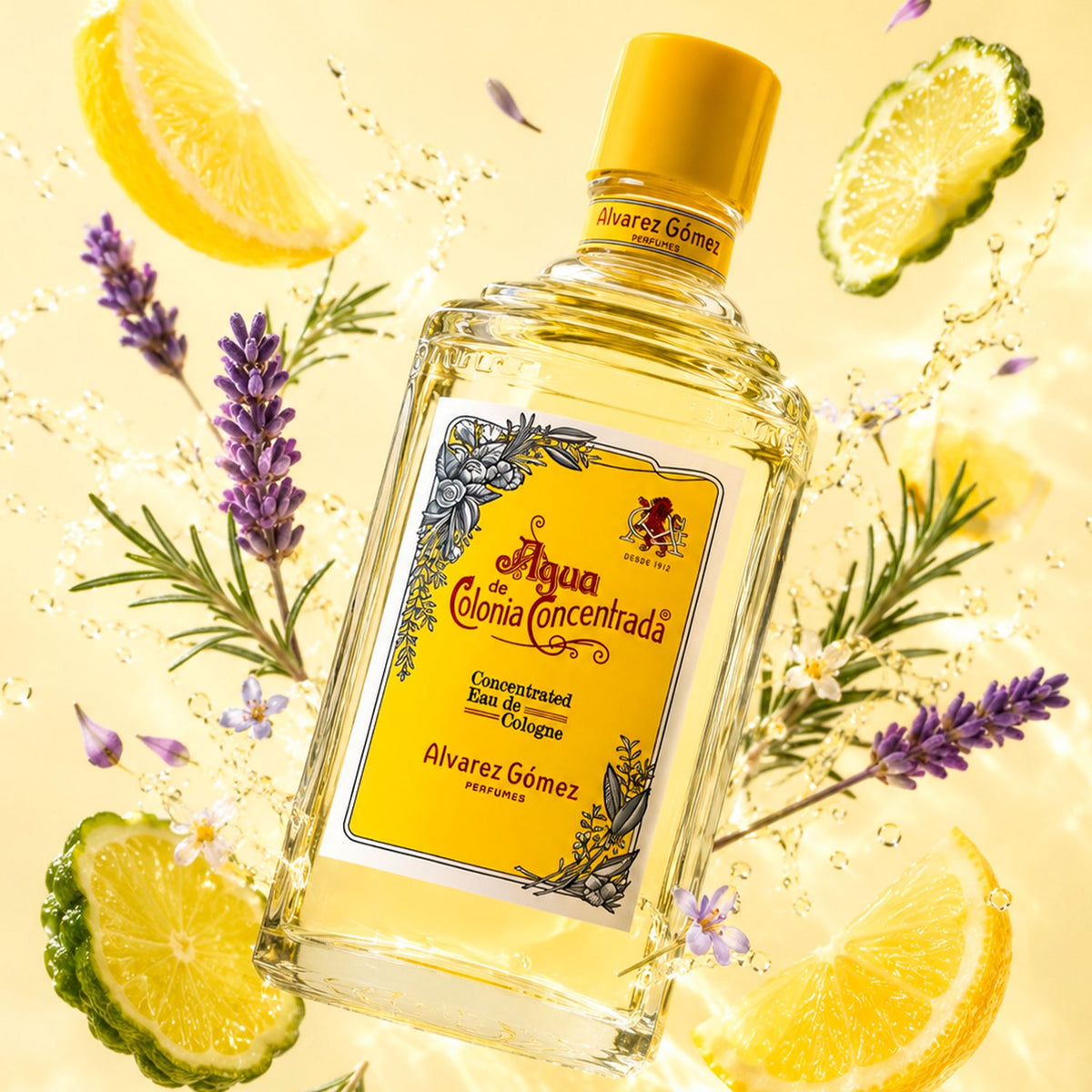 Álvarez Gómez Agua de Colonia Concentrada, Fragancia Unisex de Aroma Fresco y Aromático con Notas Cítricas Tradicionales, Esencias Mediterráneas de Limón, Lavanda, Geranio y Romero, 750 ml
