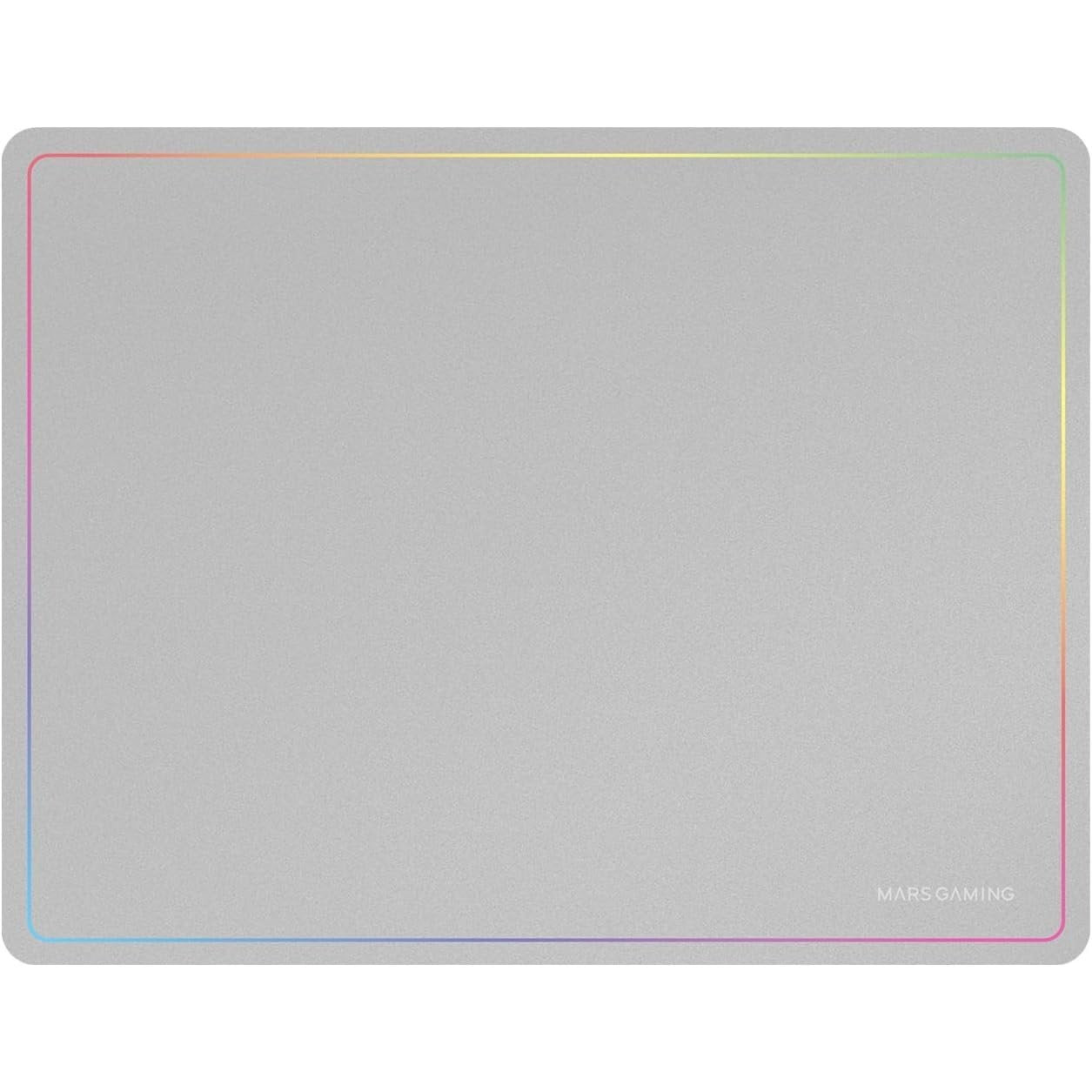 Mars Gaming MMP124, Alfombrilla Gaming 360x260mm, Diseño de Bordes Rainbow, Base Antideslizante de Caucho Natural, Superficie Nanotextil de Alta Precisión, Alfombrilla de Ratón Flexible, Blanco