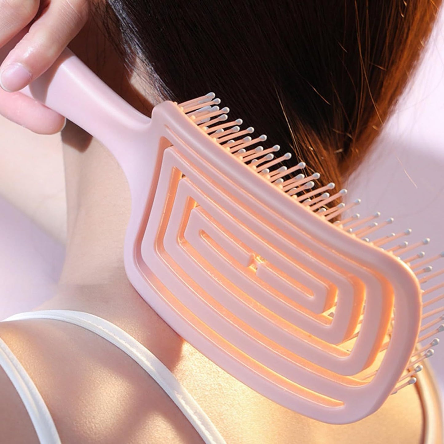 Cepillo Desenredante Curvo para Todo Tipo de Cabello, Peine Desenredante sin Dolor, Anti tirones, Antifrizz, Peine para el Cabello de Diseño Hueco, Mango Ergonómico, Fácil Uso en Húmedo y Seco