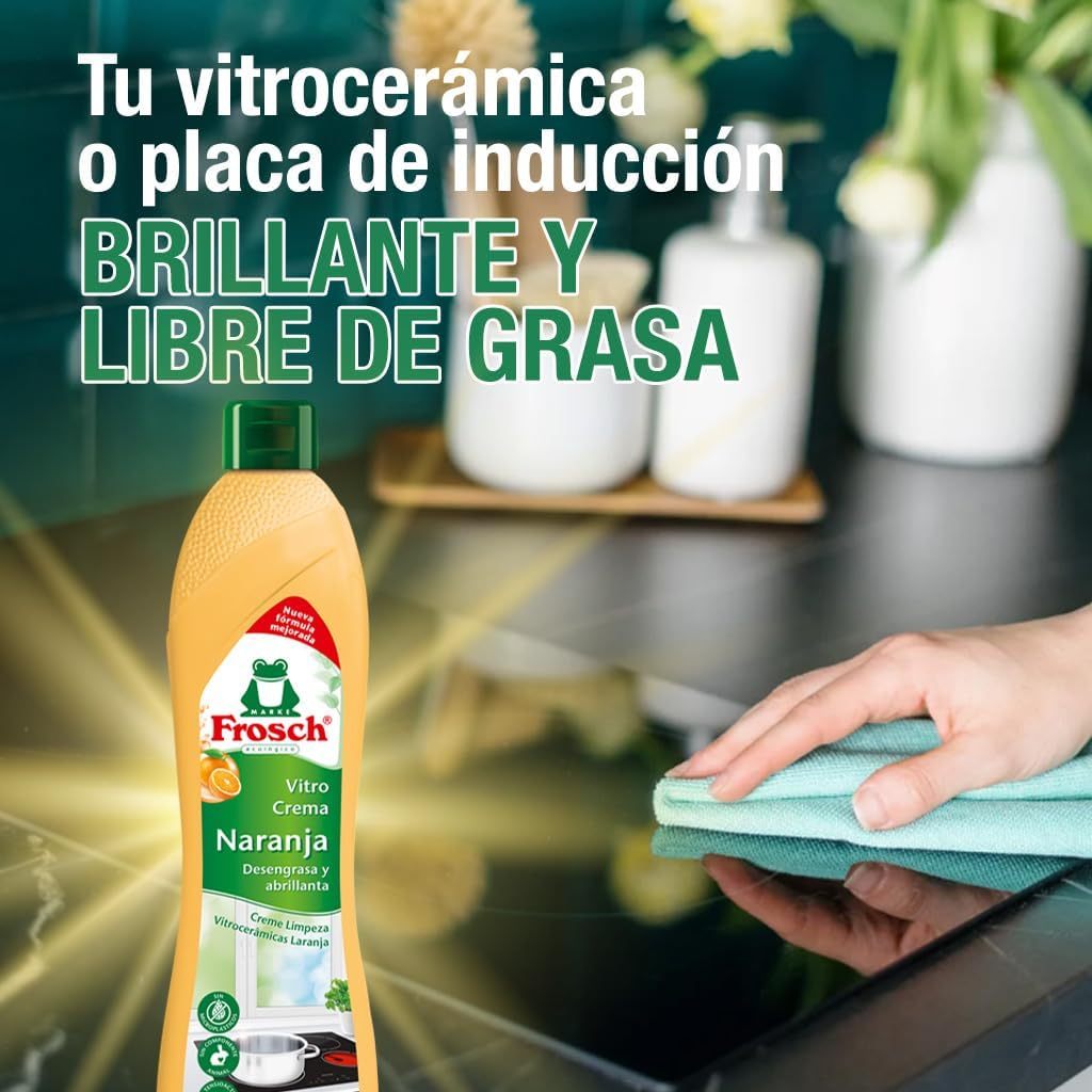 Frosch Limpiador Vitrocerámica, Desengrasa y Abrillanta en Profundidad, Fragancia a Naranja, 500 ml