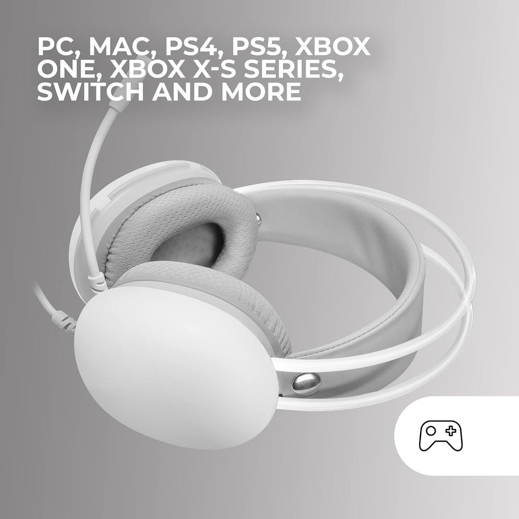 Mars Gaming MH-Glow, Auriculares 360° Full Chroma RGB Flow, Micrófono Cancelación Ruido, Ultraligero, Mempory-Foam, Windows/PS4/PS5/XBOX Series X|S/One/Mac/Switch/Switch 2/Smartphone/Tablet, Blanco