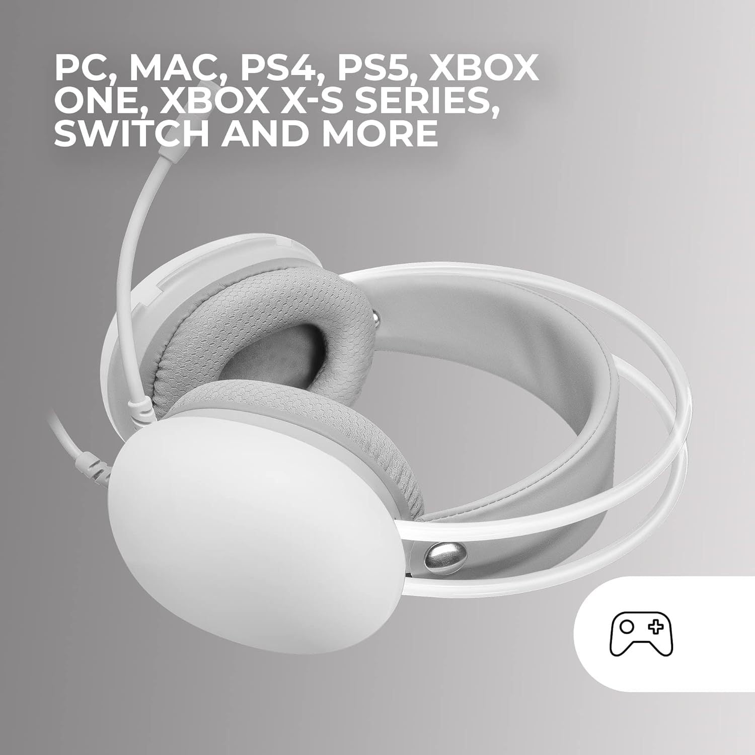 Mars Gaming MH-Glow, Auriculares 360° Full Chroma RGB Flow, Micrófono Cancelación Ruido, Ultraligero, Mempory-Foam, Windows/PS4/PS5/XBOX Series X|S/One/Mac/Switch/Switch 2/Smartphone/Tablet, Blanco