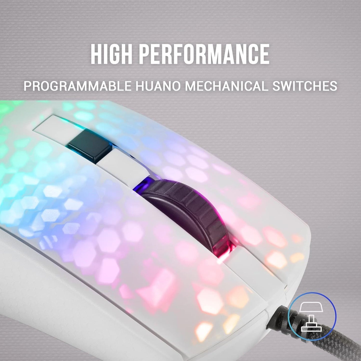Mars Gaming MMR, Ratón Gaming RGB Chroma, Estructura Translúcida Ultra-Ligera 58 g, 12800 dpi, Switches Mecánicos HUANO, Blanco