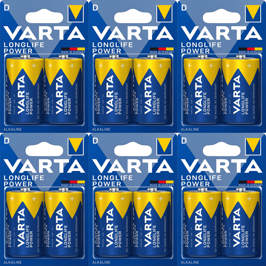 Pilas D Alcalinas de Alto Rendimiento, VARTA Longlife Power, Ultra Larga Duración, Energía Potente y Continua, Ideal para Linternas de Alto Consumo, Radios Portátiles, Juguetes Grandes, Equipos de Sonido y Dispositivos Industriales - VARTA