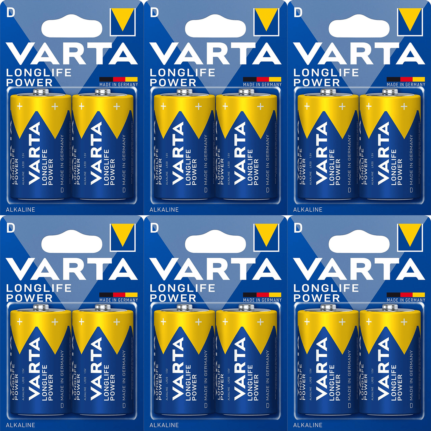 Pilas D Alcalinas de Alto Rendimiento, VARTA Longlife Power, Ultra Larga Duración, Energía Potente y Continua, Ideal para Linternas de Alto Consumo, Radios Portátiles, Juguetes Grandes, Equipos de Sonido y Dispositivos Industriales - VARTA
