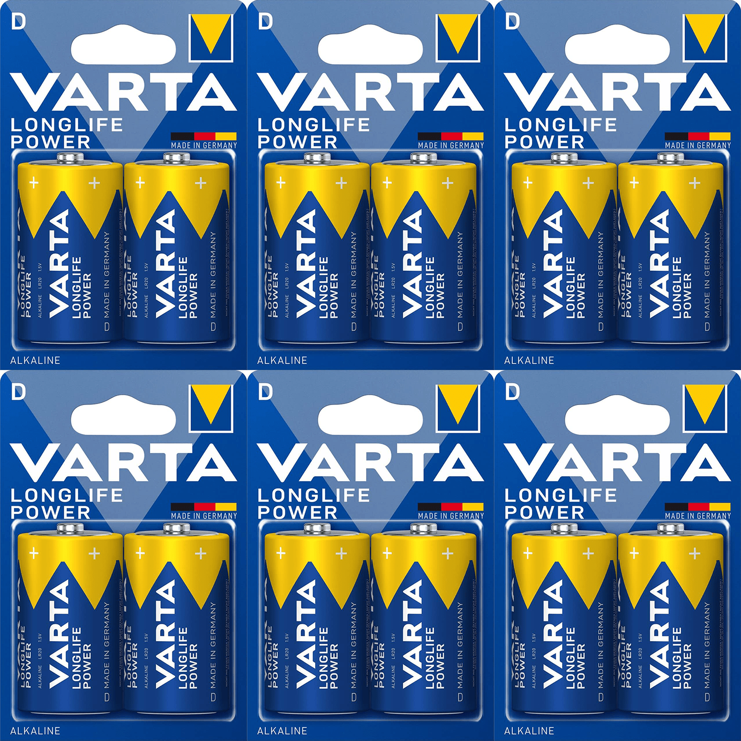 Pilas D Alcalinas de Alto Rendimiento, VARTA Longlife Power, Ultra Larga Duración, Energía Potente y Continua, Ideal para Linternas de Alto Consumo, Radios Portátiles, Juguetes Grandes, Equipos de Sonido y Dispositivos Industriales - VARTA