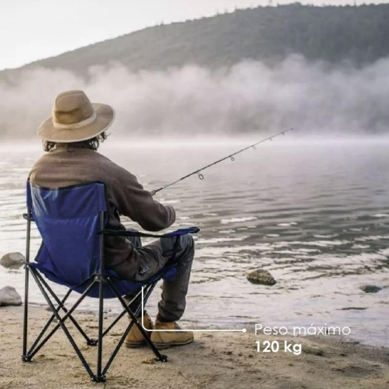 Silla Plegable Camping con Respaldo y Apoyabrazos, Ideal para Picnic, Pesca y Exterior, Resistente y Compacta, Soporta 120 kg, 50x50x80 cm