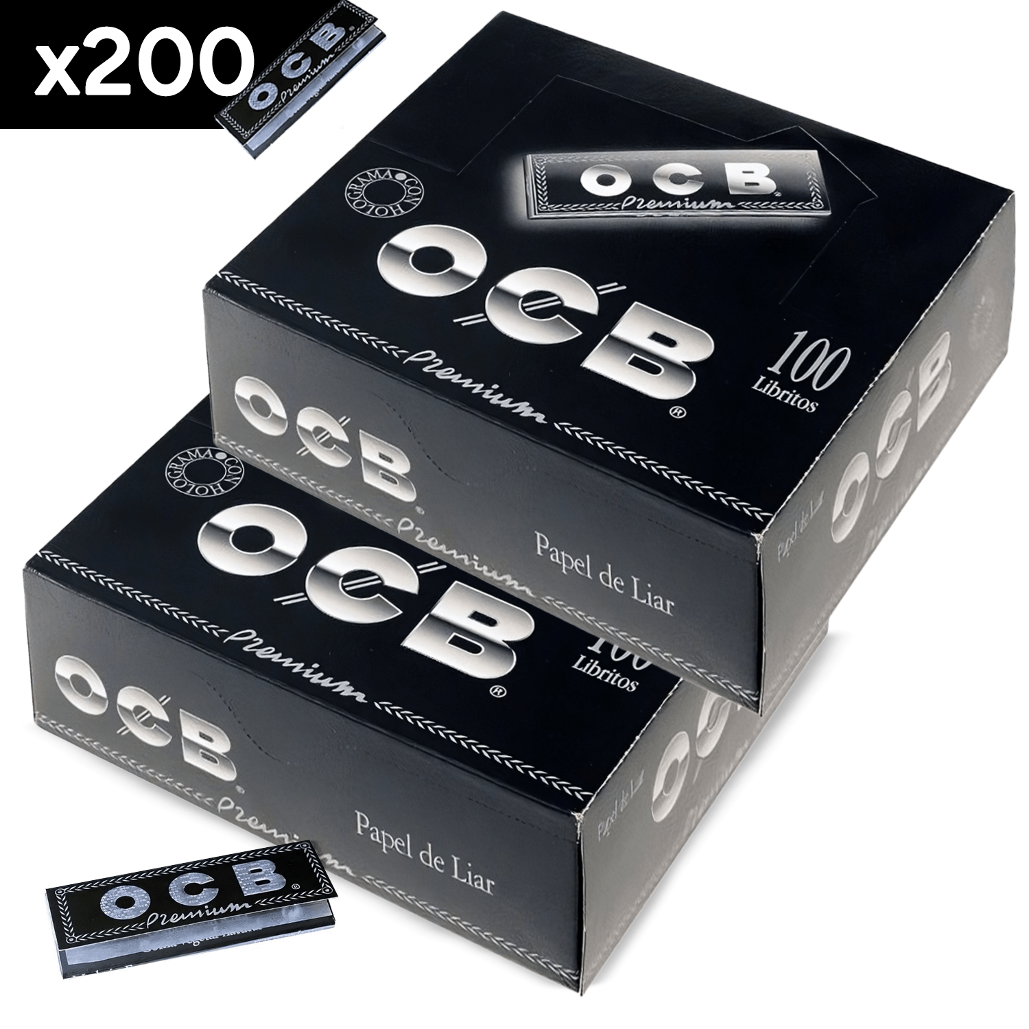 OCB 2 Cajas de Papel de Fumar OCB Premium 1 1/4, 200 Libritos de 50 Hojas