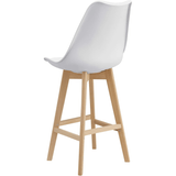 Taburete Alto Cocina con Respaldo, Asiento Blando y Tapizado, Patas Altas Resistentes de Madera de Haya con Reposapiés, Sillas Nórdicas, Ideal para Cocina, Salón, Comedor y Restaurante, 54.5 x 49.5 x 106 cm