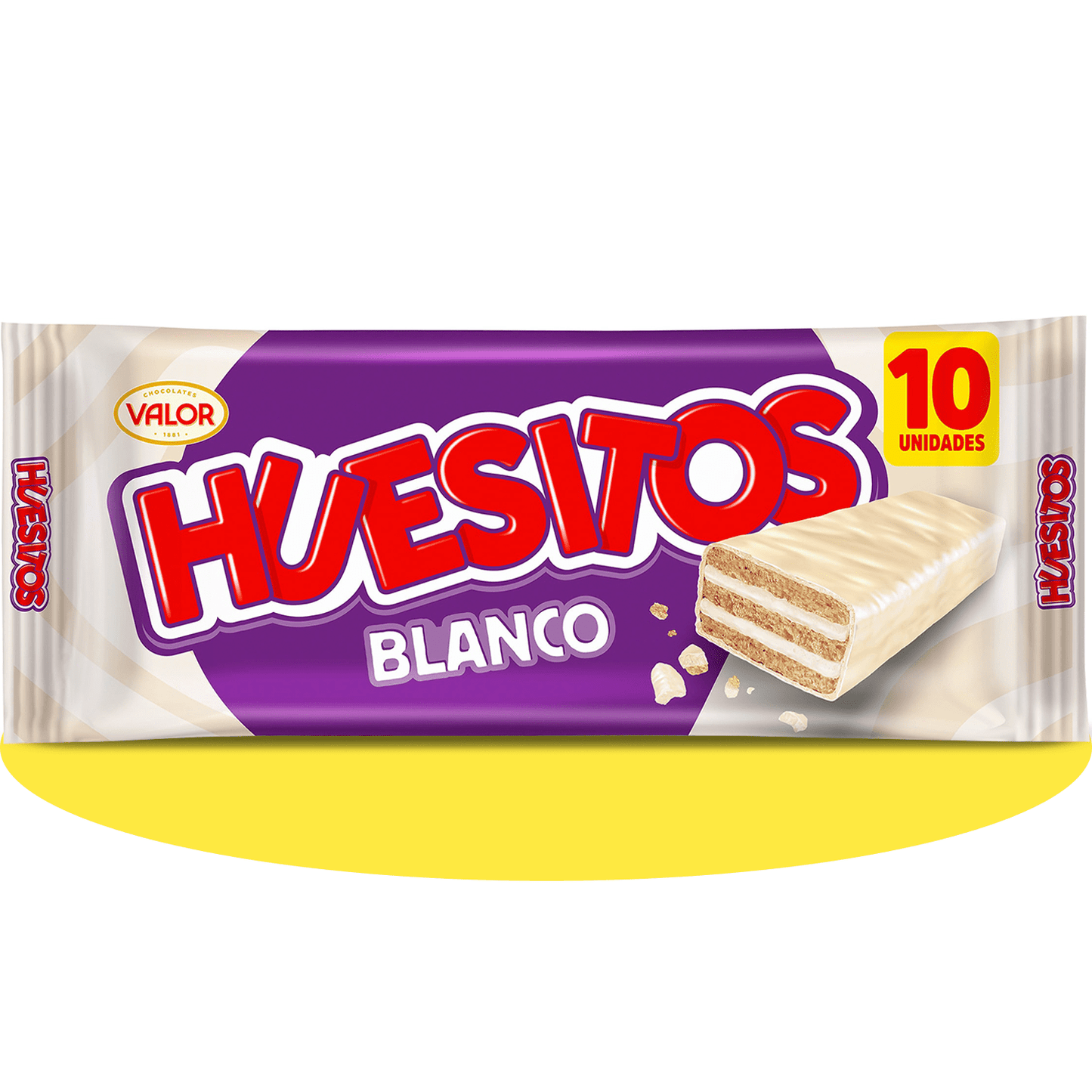 Huesitos Chocolate Blanco Pack Ahorro 10 Unidades, Barritas de Barquillo cubierto de Chocolate Blanco con Relleno de sabor Nata, Chocolate VALOR, 20g por Barrita, 10 Unidades