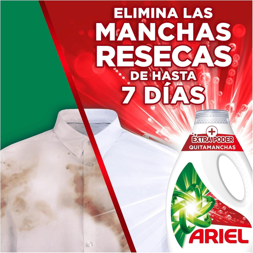 Ariel Detergente Líquido de Ropa para Lavadora, Limpieza Profunda y Quitamanchas, Remueve Manchas Resecas, Resultado Impecable, Eficaz en Frío