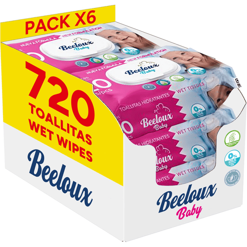 Beeloux Toallitas Bebé, Toallitas Húmedas Cuidado e Hidratación Profunda, Fibras Ultrasuaves ideales para Piel Sensible y de Bebé, Perfume Fresco y Cítrico, 6 Packs de 120 Toallitas, 720 Toallitas