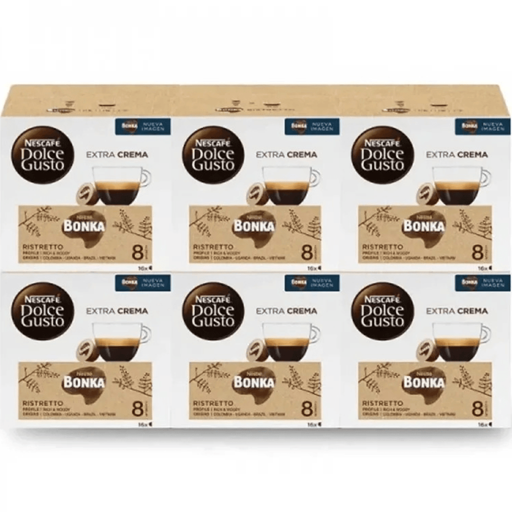 Nescafé Dolce Gusto Bonka Ristretto, Cápsulas de Café Espresso Intenso con Notas a Madera, Intensidad 8, Café Arábica y Robusta, 16/48/96 Cápsulas
