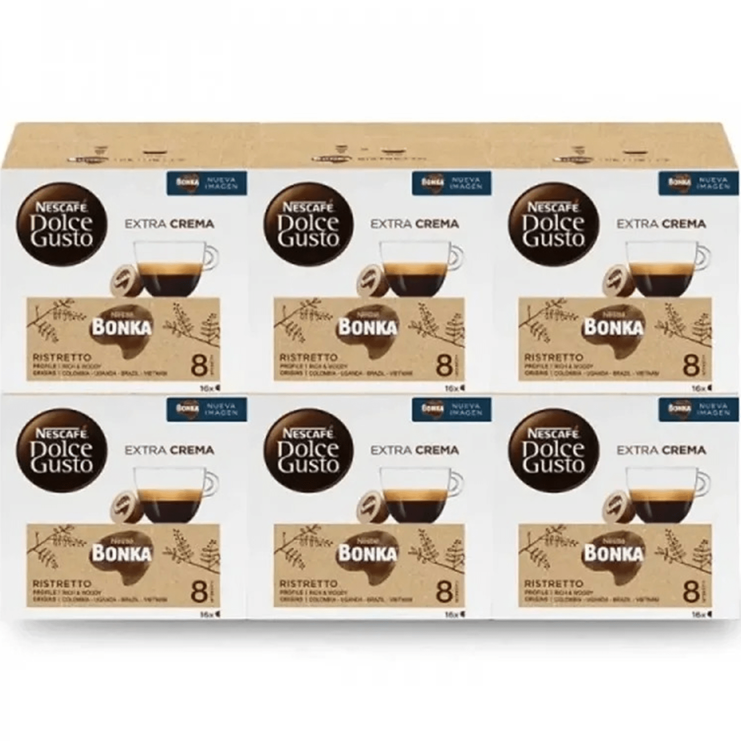 Nescafé Dolce Gusto Bonka Ristretto, Cápsulas de Café Espresso Intenso con Notas a Madera, Intensidad 8, Café Arábica y Robusta, 16/48/96 Cápsulas